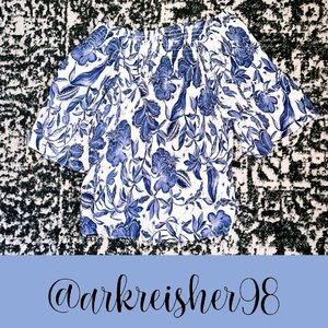 H&M BLUE FLORAL OFF THE SHOULDER TOP